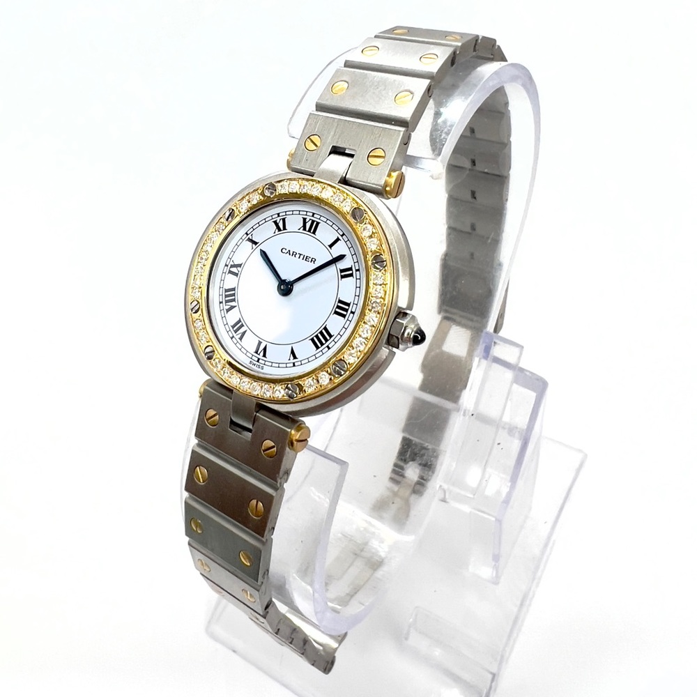 CARTIER SANTOS Ronde 27mm 2 Tone 0.40TCW DIAMOND Watch White Dial - Picture 4 of 8